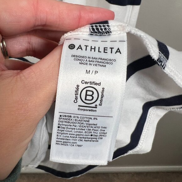 Athleta Essential Tee Dress Size Medium Petite Blue Stripe Minimal Casual Comfy - Picture 7 of 9